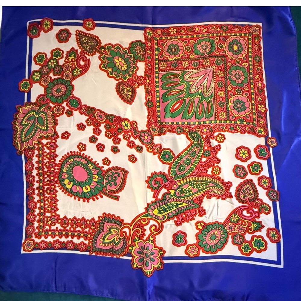 Roma Silky Scarf Italian Fashion Blue Paisley Floral Square Scarf